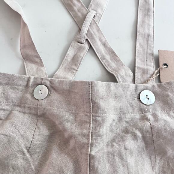 Pastel boys tan linen blend suspender shorts size 5 NWT - Picture 4 of 8